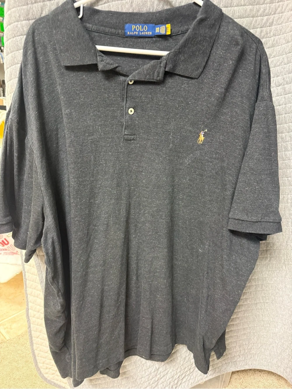 Ralph Lauren Dark Charcoal Heather Polo Shirt with Yellow Pony